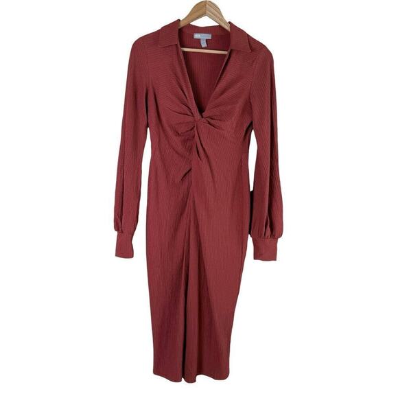 ASOS DESIGN V-Neck Twist Front Long Sleeve Midi‎ Dress in Rust, Size 8 - Picture 1 of 10